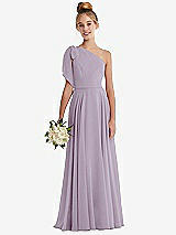 Front View Thumbnail - Lilac Haze One-Shoulder Scarf Bow Chiffon Junior Bridesmaid Dress