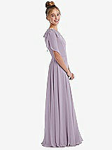 Side View Thumbnail - Lilac Haze One-Shoulder Scarf Bow Chiffon Junior Bridesmaid Dress