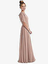 Side View Thumbnail - Neu Nude One-Shoulder Scarf Bow Chiffon Junior Bridesmaid Dress