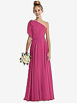 Front View Thumbnail - Tea Rose One-Shoulder Scarf Bow Chiffon Junior Bridesmaid Dress