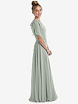 Side View Thumbnail - Willow Green One-Shoulder Scarf Bow Chiffon Junior Bridesmaid Dress