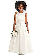 Front View Thumbnail - Ivory Sleeveless Pleated Skirt Satin Flower Girl Dress