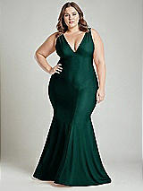 Alt View 2 Thumbnail - Evergreen Shirred Shoulder Stretch Satin Mermaid Dress with Slight Train