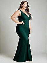 Alt View 3 Thumbnail - Evergreen Shirred Shoulder Stretch Satin Mermaid Dress with Slight Train