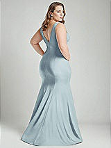 Alt View 4 Thumbnail - Mist Shirred Shoulder Stretch Satin Mermaid Dress with Slight Train