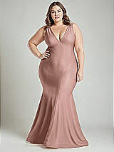 Alt View 2 Thumbnail - Neu Nude Shirred Shoulder Stretch Satin Mermaid Dress with Slight Train