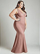 Alt View 3 Thumbnail - Neu Nude Shirred Shoulder Stretch Satin Mermaid Dress with Slight Train