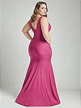 Alt View 4 Thumbnail - Tea Rose Shirred Shoulder Stretch Satin Mermaid Dress with Slight Train