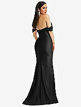 Alt View 3 Thumbnail - Black Off-the-Shoulder Corset Stretch Satin Mermaid Dress with Slight Train