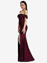 Alt View 2 Thumbnail - Cabernet Off-the-Shoulder Corset Stretch Satin Mermaid Dress with Slight Train