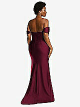 Alt View 4 Thumbnail - Cabernet Off-the-Shoulder Corset Stretch Satin Mermaid Dress with Slight Train