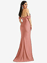 Alt View 3 Thumbnail - Desert Rose Off-the-Shoulder Corset Stretch Satin Mermaid Dress with Slight Train