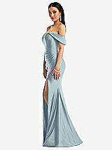 Alt View 2 Thumbnail - Mist Off-the-Shoulder Corset Stretch Satin Mermaid Dress with Slight Train