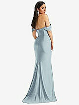 Alt View 3 Thumbnail - Mist Off-the-Shoulder Corset Stretch Satin Mermaid Dress with Slight Train