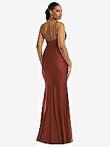 Rear View Thumbnail - Auburn Moon Deep V-Neck Stretch Satin Mermaid Dress with Slight Train