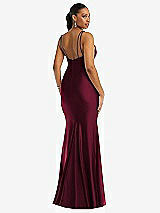 Rear View Thumbnail - Cabernet Deep V-Neck Stretch Satin Mermaid Dress with Slight Train