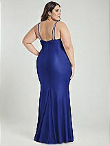 Alt View 3 Thumbnail - Cobalt Blue Deep V-Neck Stretch Satin Mermaid Dress with Slight Train