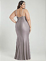 Alt View 3 Thumbnail - Cashmere Gray Deep V-Neck Stretch Satin Mermaid Dress with Slight Train