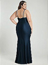 Alt View 3 Thumbnail - Midnight Navy Deep V-Neck Stretch Satin Mermaid Dress with Slight Train