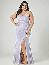 Alt View 2 Thumbnail - Silver Dove Deep V-Neck Stretch Satin Mermaid Dress with Slight Train