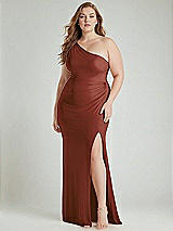 Alt View 1 Thumbnail - Auburn Moon One-Shoulder Asymmetrical Cowl Back Stretch Satin Mermaid Dress