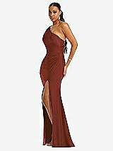 Side View Thumbnail - Auburn Moon One-Shoulder Asymmetrical Cowl Back Stretch Satin Mermaid Dress