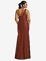 Rear View Thumbnail - Auburn Moon One-Shoulder Asymmetrical Cowl Back Stretch Satin Mermaid Dress