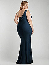 Alt View 3 Thumbnail - Midnight Navy One-Shoulder Asymmetrical Cowl Back Stretch Satin Mermaid Dress