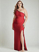 Alt View 1 Thumbnail - Poppy Red One-Shoulder Asymmetrical Cowl Back Stretch Satin Mermaid Dress