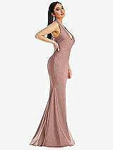 Side View Thumbnail - Neu Nude Plunge Neckline Cutout Low Back Stretch Satin Mermaid Dress