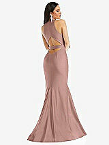 Rear View Thumbnail - Neu Nude Plunge Neckline Cutout Low Back Stretch Satin Mermaid Dress