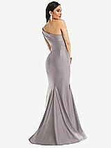 Alt View 3 Thumbnail - Cashmere Gray One-Shoulder Bias-Cuff Stretch Satin Mermaid Dress with Slight Train