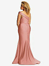 Rear View Thumbnail - Desert Rose One-Shoulder Bias-Cuff Stretch Satin Mermaid Dress with Slight Train