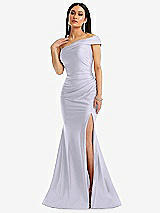 Alt View 1 Thumbnail - Silver Dove One-Shoulder Bias-Cuff Stretch Satin Mermaid Dress with Slight Train