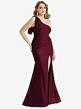 Alt View 1 Thumbnail - Cabernet Cascading Bow One-Shoulder Stretch Satin Mermaid Dress with Slight Train