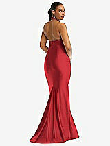 Rear View Thumbnail - Poppy Red Criss Cross Halter Open-Back Stretch Satin Mermaid Dress