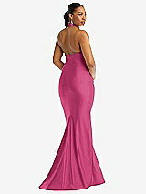 Rear View Thumbnail - Tea Rose Criss Cross Halter Open-Back Stretch Satin Mermaid Dress