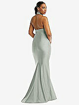 Rear View Thumbnail - Willow Green Criss Cross Halter Open-Back Stretch Satin Mermaid Dress