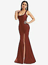 Alt View 2 Thumbnail - Auburn Moon Square Neck Stretch Satin Mermaid Dress with Slight Train