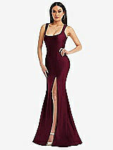 Alt View 1 Thumbnail - Cabernet Square Neck Stretch Satin Mermaid Dress with Slight Train