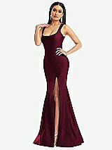 Alt View 2 Thumbnail - Cabernet Square Neck Stretch Satin Mermaid Dress with Slight Train