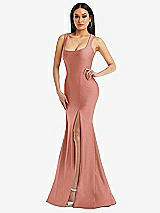 Alt View 1 Thumbnail - Desert Rose Square Neck Stretch Satin Mermaid Dress with Slight Train