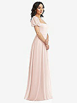 Side View Thumbnail - Blush Puff Sleeve Chiffon Maxi Dress with Front Slit