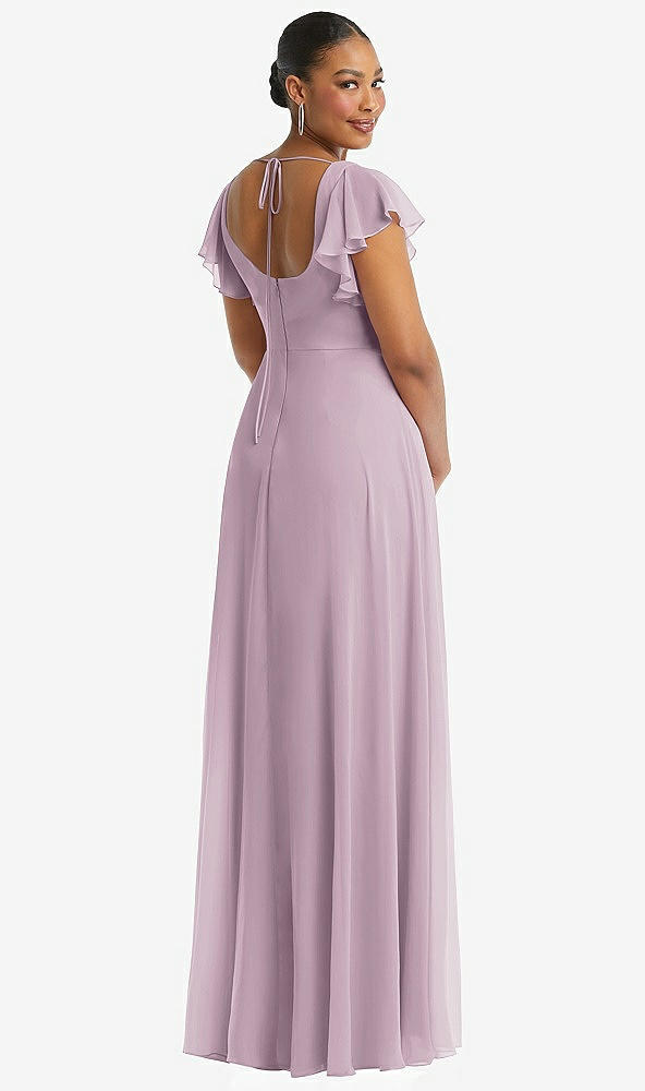 Back View - Suede Rose Flutter Sleeve Scoop Open-Back Chiffon Maxi Dress