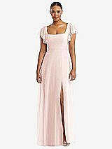 Alt View 1 Thumbnail - Blush Flutter Sleeve Scoop Open-Back Chiffon Maxi Dress