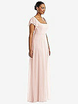 Side View Thumbnail - Blush Flutter Sleeve Scoop Open-Back Chiffon Maxi Dress