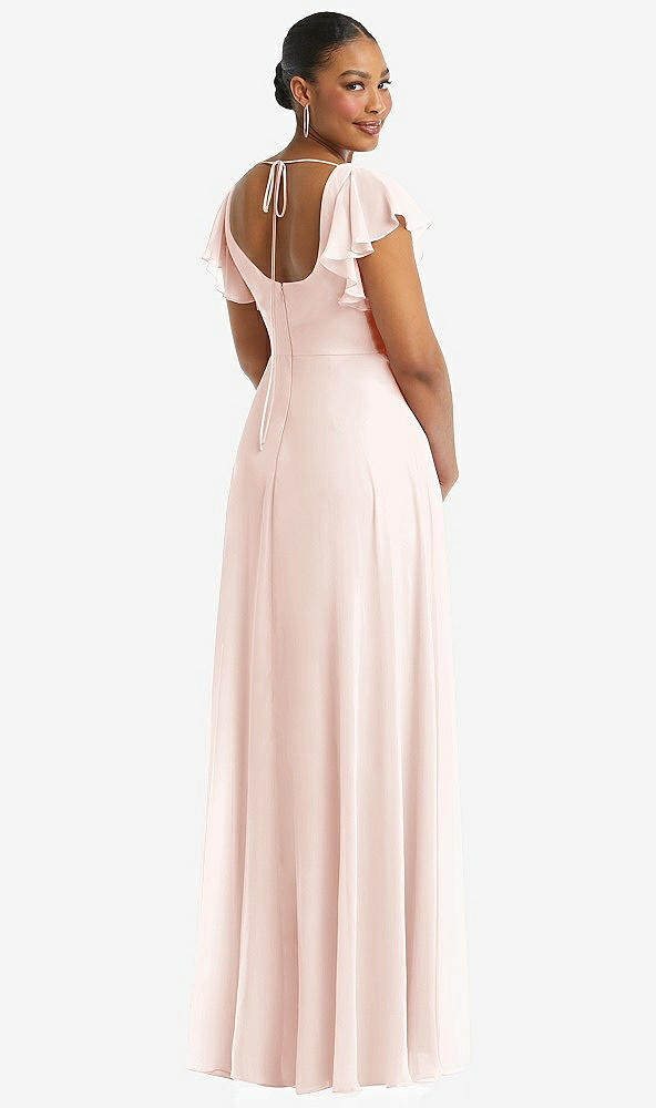 Back View - Blush Flutter Sleeve Scoop Open-Back Chiffon Maxi Dress