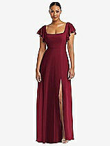 Alt View 1 Thumbnail - Burgundy Flutter Sleeve Scoop Open-Back Chiffon Maxi Dress