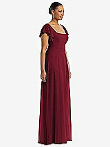 Side View Thumbnail - Burgundy Flutter Sleeve Scoop Open-Back Chiffon Maxi Dress