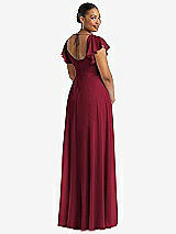 Rear View Thumbnail - Burgundy Flutter Sleeve Scoop Open-Back Chiffon Maxi Dress